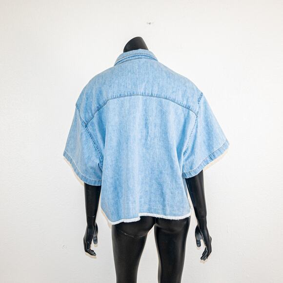 Rosetta Getty $730 Cropped Denim Shirt Mid Blue Wide Boxy fit - Picture 5 of 9